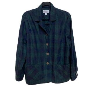 Pendleton Women’s Lassen Jacket Green Navy Tartan Plaid Vintage 100% Virgin Wool